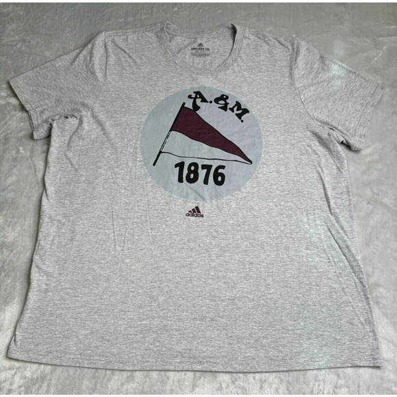 Texas A&M Aggies Adidas Amplifier Tee Mens 2XL Heather Gray 1876 Flag Unisex - Picture 1 of 8